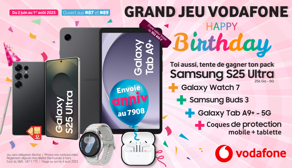Grand Jeu SMS Vodafone ! 1 Galaxy S24 Ultra à gagner. Envoie S24 par SMS au 7890